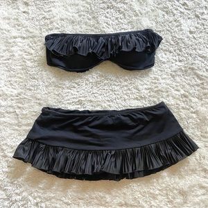 Seafolly Australia Black Ruffle Skirted 2-Piece Swimsuit / Bikini